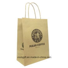 Natural Brown impresión de logotipo Kraft Carrier Gift Bag con mango torcido